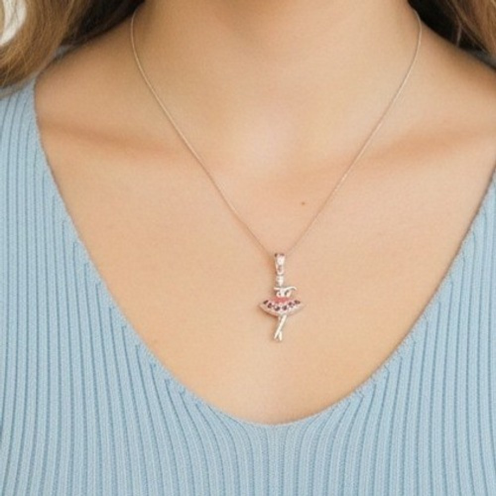 Sterling Silver Ballerina Necklace Sparkling Rhinestone Skirt‎ Jewelry